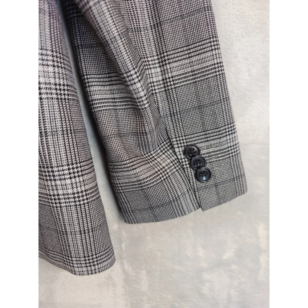 Moss London Mens Gray Houndstooth Plaid Suit Skinny Fit 42R Pants 36x31